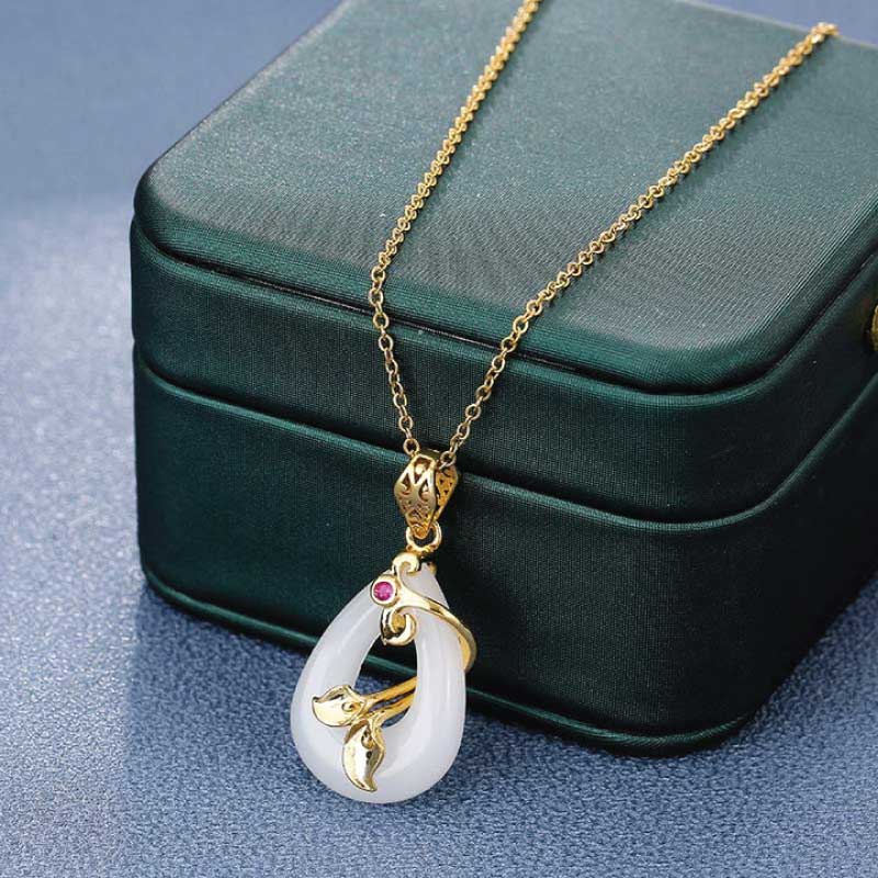 Buddha Stones Jade Oval Pattern Blessing Fortune Necklace Pendant - Image 2