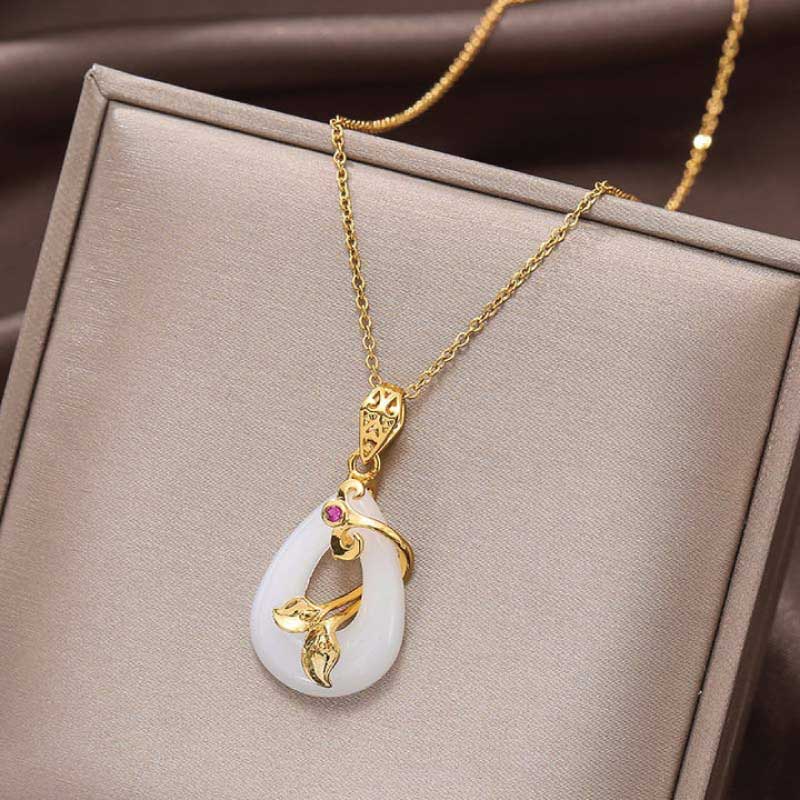 Buddha Stones Jade Oval Pattern Blessing Fortune Necklace Pendant - Image 3