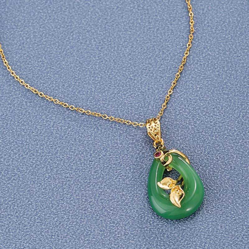 Buddha Stones Jade Oval Pattern Blessing Fortune Necklace Pendant - Image 4