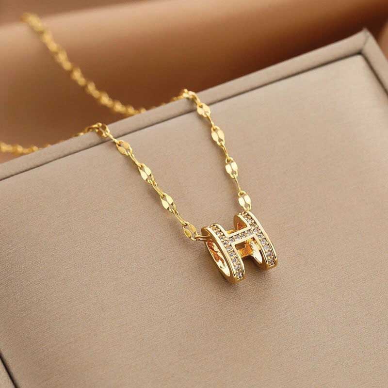 Gold Plated H Pendant Necklace - Image 2