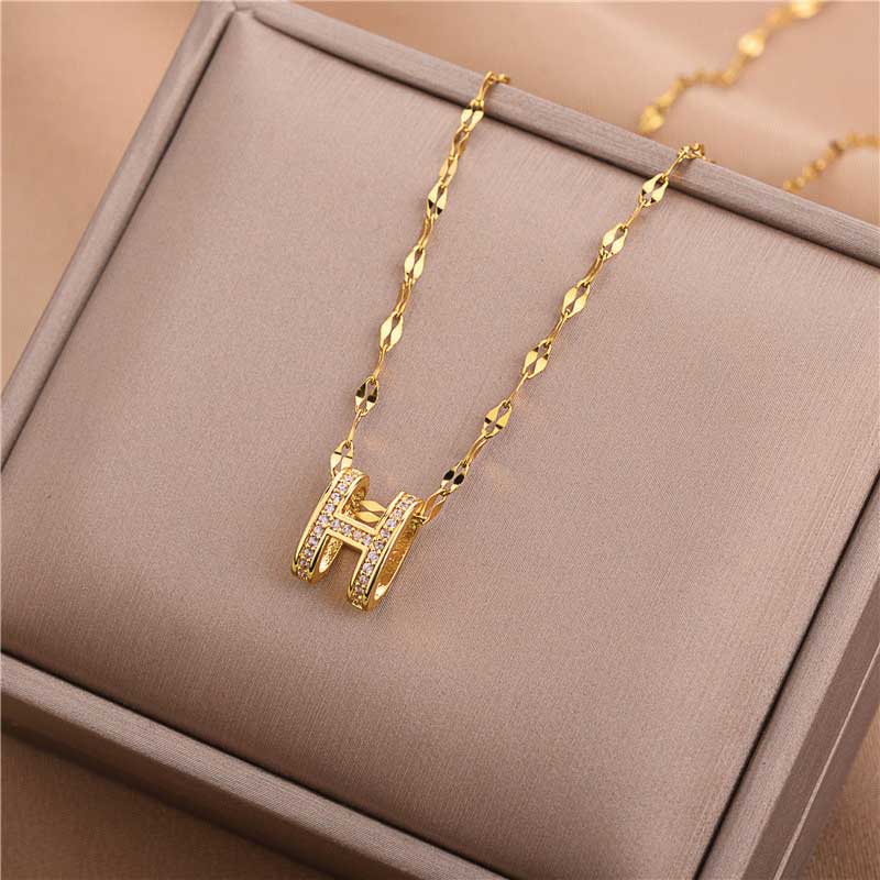 Gold Plated H Pendant Necklace - Image 3