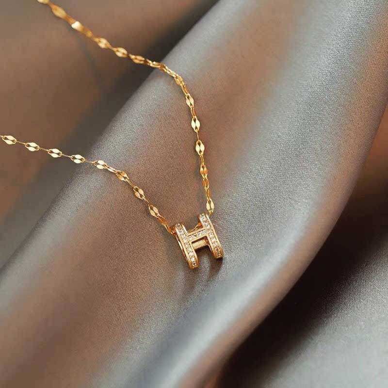Gold Plated H Pendant Necklace - Image 4