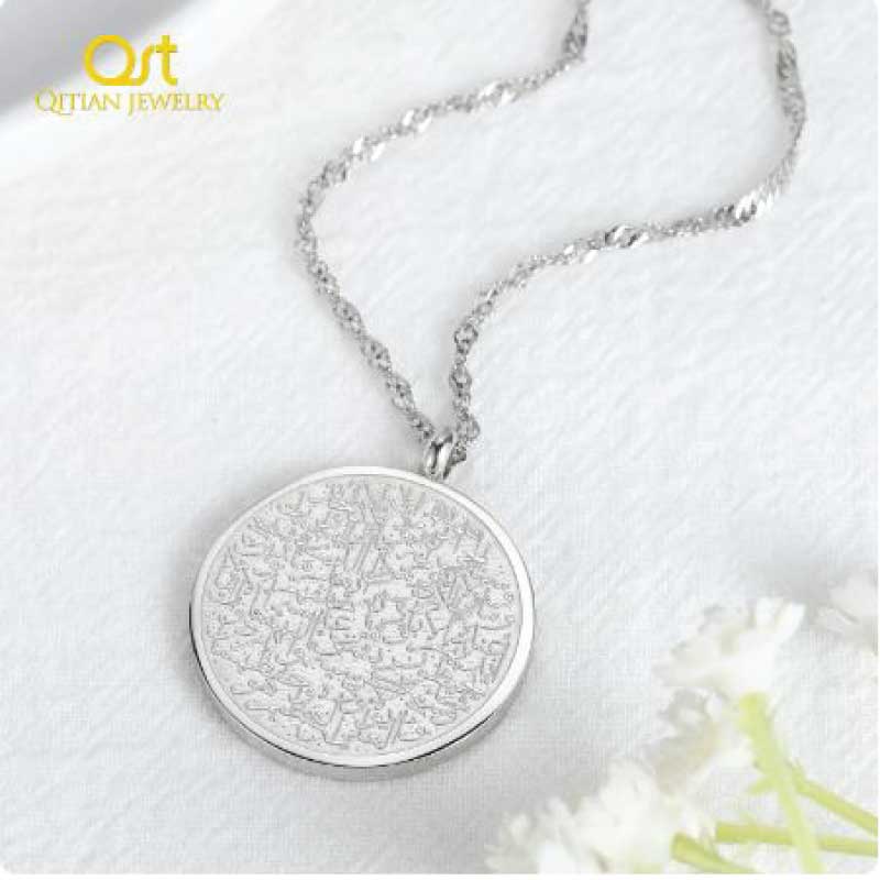 STAINLESS STEEL ROUND HOLY WORD PENDANT NECKLACE - Image 3